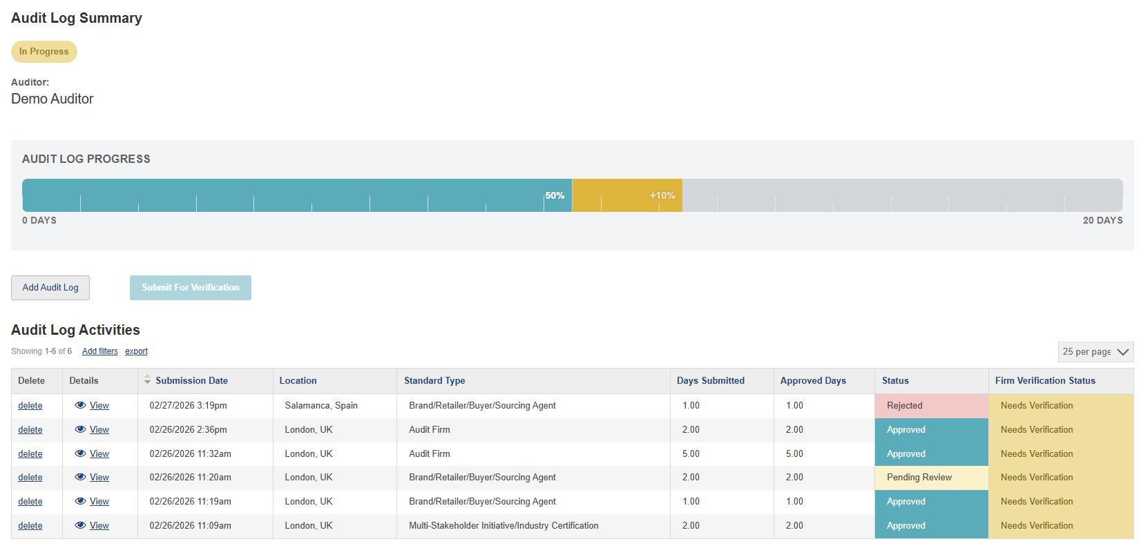 APSCA Audit Log Screen